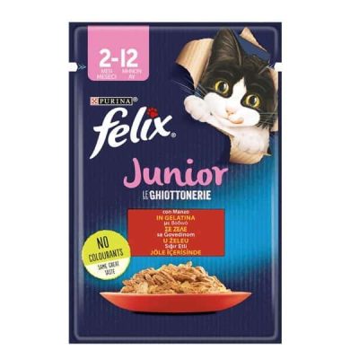 پوچ بچه گربه فلیکس Felix با طعم گوشت گاو در ژله وزن ۸۵ گرم