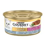 کنسرو گربه گورمت مدل خورشتی (چانک) طعم ماهی و اسفناج وزن 85 گرم
