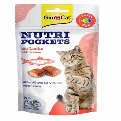 تشویقی گربه جیم کت مدل Nutri Pockets طعم سالمون وزن ۶۰ گرم