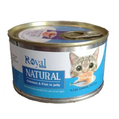 کنسرو نچرال گربه رویال کوکو طعم مرغ و ماهی در ژله 220 گرم