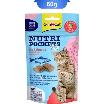 تشویقی گربه جیم کت مدل Nutri Pockets طعم ماهی سالمون وزن ۶۰ گرم